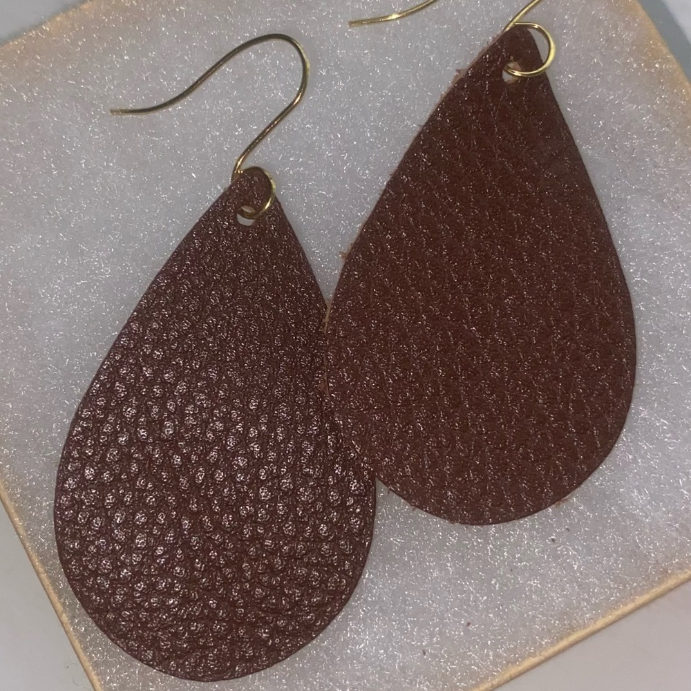 Handmade Brown Faux Leather Teardrop earrings